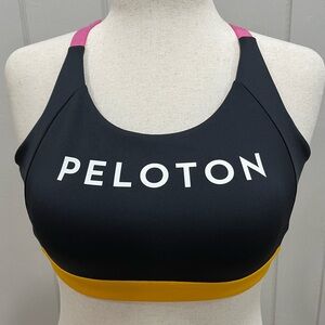 Peloton Women's Black and Yellow Sports Bra